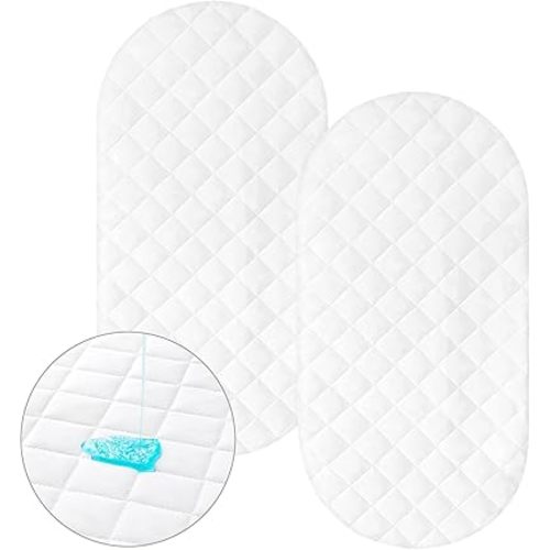 Bassinet Mattress Pad Cover 2 Pack Quilted Bassinet Mattress Protector Waterproof Bassinet Sheets (32"x17") for Boys & Girls, Fit for Hourglass/Oval Bassinet Mattress, White