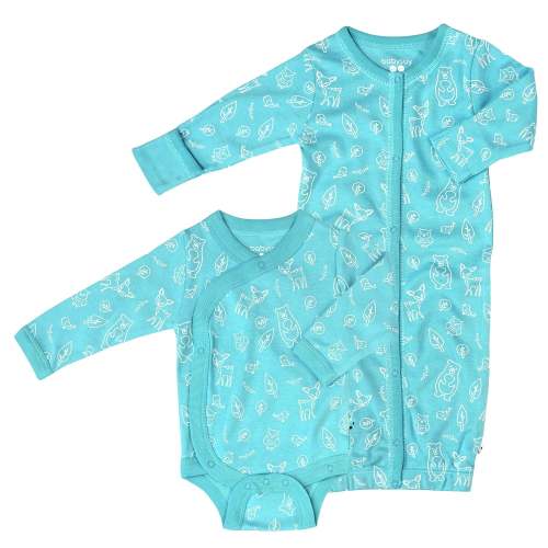 Newborn Baby Organic Snaps Gown Kimono Bodysuit Set