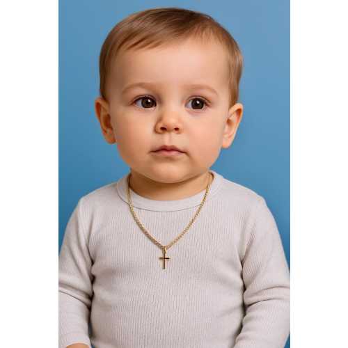 18K Baby Cross Necklace, Gold Toddler Cross Chain, Kids Jewelry, Baptism Gift, Christening Gift, Newborn Gift, Baby Jewelry, Baby Boy Chain