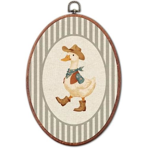 Vintage Cowboy Duck Oval Wall Art Framed, Nursery Framed Canvas Prints