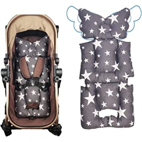 Stroller Liner Insert Car Seat Liner Cover, Infant Reversible Cotton Newborn Cushion pad Universal for Baby Carrier pram, Thick Padding, Non Slip, by DODO NICI Grey Star
