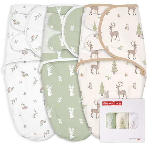 GLLQUEN BABY Swaddles for Newborns 0-3 Months, Adjustable & Easy Fastener | 3-Pack, Organic Cotton Swaddle, Womb-Like Nursery Swaddling Blanket reduces startle reflex, soft and skin-friendly fabric