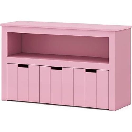 Toy Storage Organizer, Kids Bookshelf w/Removable Drawers, Playroom Organization & Storage, Small Bookcase for Children, Book Shelf for Kids Rooms, Living Room, Nursery (Pink, 40''W)