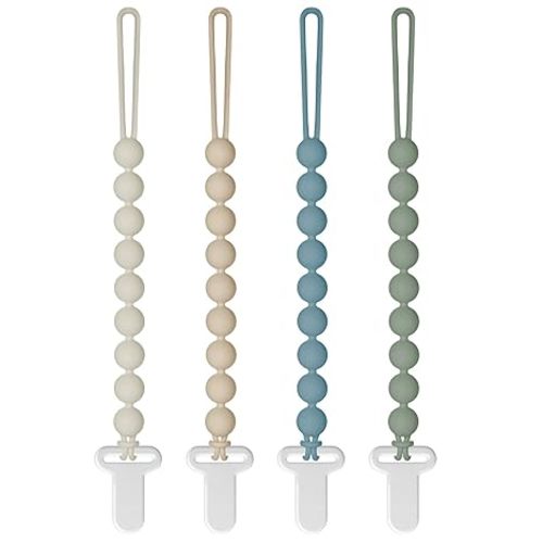 Pacifier Clips Silicone, 4-Pack Pacifier Holder Clip with Stylish Round Design, 100% Food Grade Silicone, Safe Essentials for Newborns Baby Boys and Girls