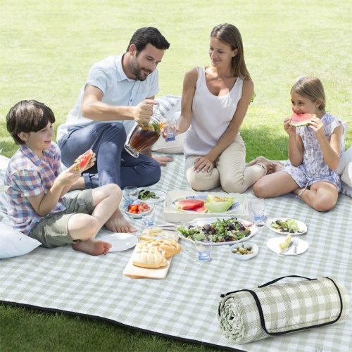 Gracie Oaks Extra Large Picnic Outdoor Blanket, 80''X80'' Waterproof Foldable Blankets Gingham Picnic Mat For Beach, Camping Grass Lawn Park Accessories Cute Couple Gifts Ideas Wedding Registry(Green White) | Wayfair