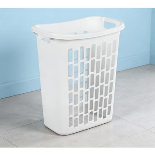 Slim Rectangular Laundry Hamper, Open Top Plastic Basket for Small Spaces, White