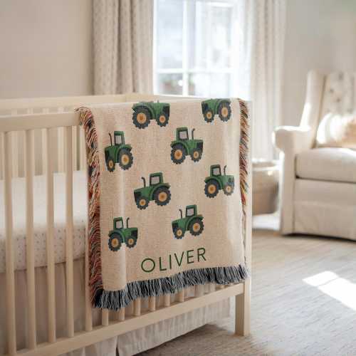 Personalized Baby Name Blanket, Baby Or Kids Name, Tractor Blanket Boy, Farm Nursery Decor, Baby Shower Gift, Green Tractor Baby Blanket