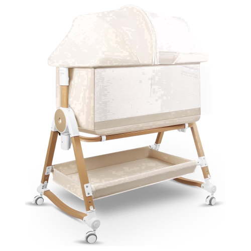 4 in 1 Baby Bassinet Bedside Sleeper W/ Wheels,Storage Basket,Adjustable 7 Heights,Mosquito Net,Breathable Mesh Cradle for Infants Toddler,White