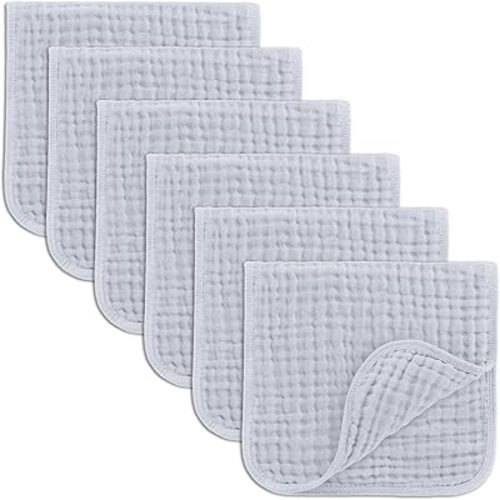 Comfy Cubs Muslin Burp Cloths 20" x 10", Pack of 6 - Large, 6-Layer, Ultra Absorbent 100% Cotton for Baby Drool and Messes - Soft, Safe & Gentle Baby Burp Cloths Set for Boys & Girls - Slate