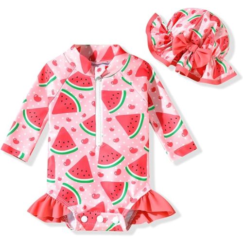 Aalizzwell Baby Girls Long Sleeve One Piece Swimsuit with Hat