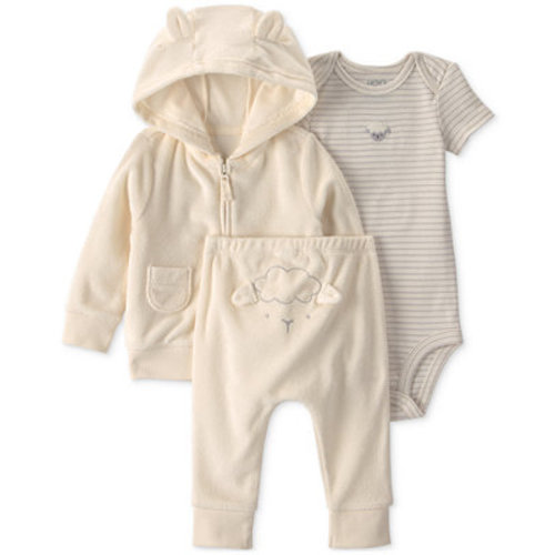 Baby Boys' and Girls' Sheep Terry Layering Bodysuit, Cardigan and Pants, 3-Piece Set