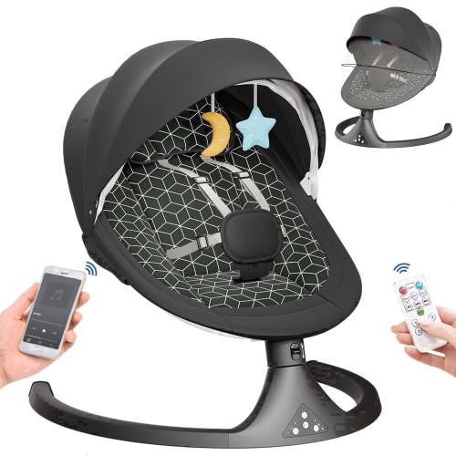Tumajup 5 in 1 Large Baby Swing Bouncer with Rocking, Mosquito Net&Cute Toys Black Striped for Toddler, 1 Count