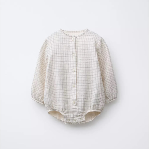 CHECK COTTON GAUZE BODYSUIT - Ecru | ZARA United States