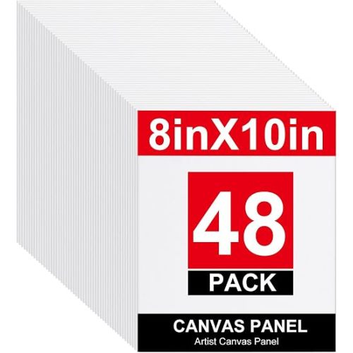 48 Pack 8x10 Inch Blank Canvas Boards for Art Supplies for Artists and Crafters
