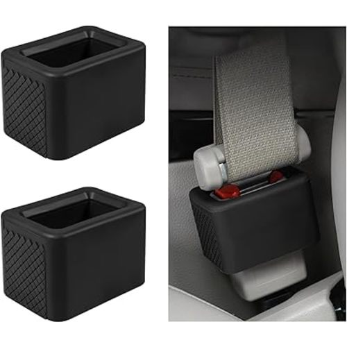 2PCS Car Seat Belt Buckle Holder, Silicone Auto Seatbelt Buckle Booster Makes Receptacle Upright Buckling, Easy Access Seat Belt Buckle Safety Cover for Kids, Car Accessories (Black)