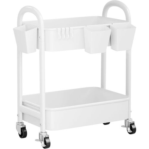 3 Tier Heavy Duty White Metal Rolling Cart with Lockable Wheels, Three Tier Roller Book Snack Cart, Utility Storage Organizer Carts for Kitchen, Bathroom, Garage, Baby Diaper, Craft, Art, Teacher