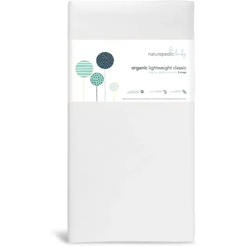 Naturepedic Organic Lightweight Classic Crib Mattress, 2-Stage Natural Mattress for Baby and Toddler Bed, Non-Toxic, 52" x 28"