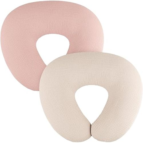 2-Pack Muslin Nursing Pillow Covers, Breathable 100% Cotton Breastfeeding Pillow Slipcovers for Standard Nursing Pillows, Soft Covers for Baby Girls and Boys with Zipper