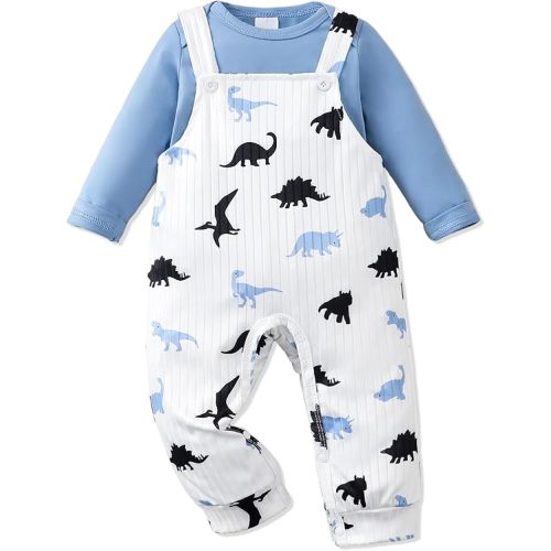 NZRVAWS Newborn Baby Boy Clothes Outfits Infant Stripe Animal Romper Cute Denim Jeans Jumpsuit Overalls 0-18 Months