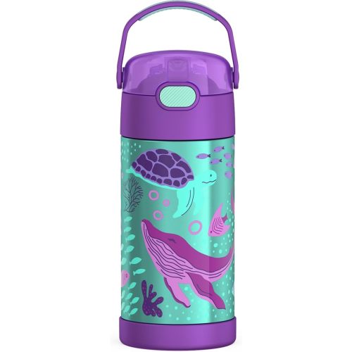 THERMOS FUNTAINER Water Bottle with Straw - 12 Ounce - Kids Stainless Steel Vacuum Insulated Water Bottle with Lid, Ocean Pals
