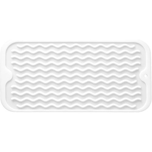 Silicone Dish Drying Mat for Multiple Usage, Easy clean, Eco-friendly, Heat-resistant Dish Drainer Mat for Kitchen Counter,Sink,Refrigerator or Drawer liner (16" x 12", White)