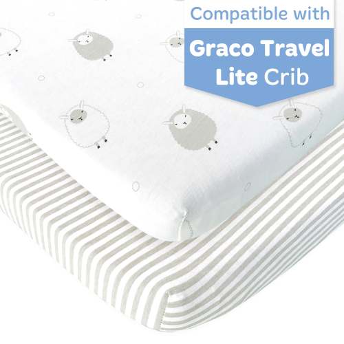Fitted Sheets for Graco Travel Lite Crib (20 x 30 inch) - Stripes and Lamb (2 Pack)
