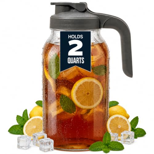 County Line Kitchen 64 oz Mason Jar Glass Pitcher With Lid - Gray | Heavy-Duty Glass Mason Jar Pitcher - Leak-Proof Lid, Wide Mouth & Easy Pour Spout (64 oz)