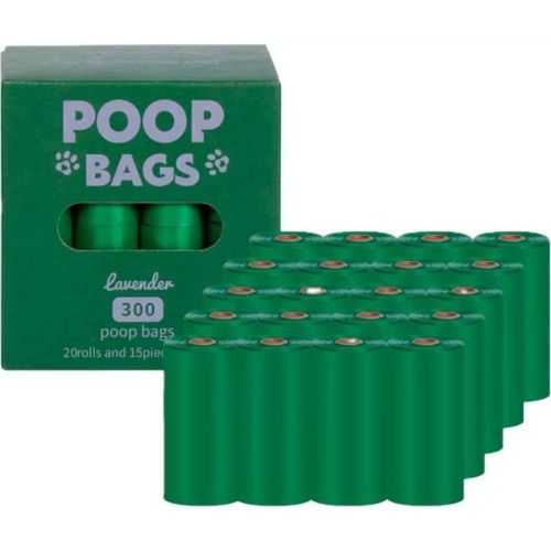 Link Dog Poop Bags, Lavender Scented, With Dispenser, 300 Bags, 20 Rolls