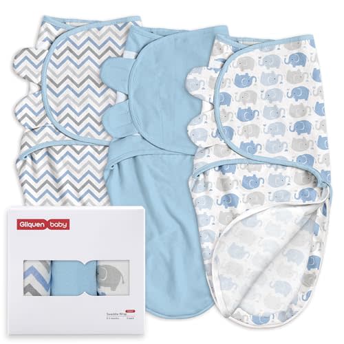 GLLQUEN BABY Newborn Swaddles with Zipper, 0-3 Months, Adjustable Hook&Loop | 3-Pack, Baby Boy Swaddles Organic Cotton Womb-Like Nursery Swaddling Blanket reduces startle reflex, Soft & Skin-Friendly