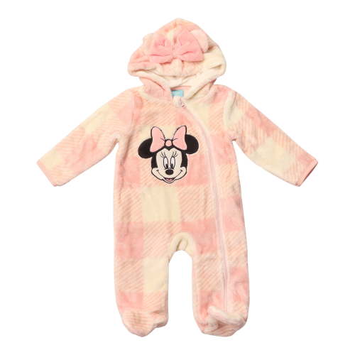 Disney Clothes Minnie Mouse Baby Girls Plush Hooded Pram – Cozy Fleece Coverall with Ears for Infant (0/3M–6/9M)