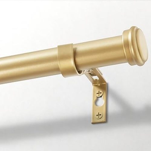 Zeerobee Curtain Rods for Windows 32 to 48, 1 Inch Heavy Duty Adjustable Drapery Rods, Modern Indoor/Outdoor Curtain Pole for Bedroom, Living Room, Patio, Farmhouse, 32"-48", Gold