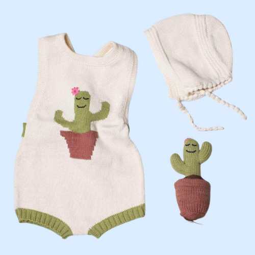 Cactus Bodysuit, Hat & Rattle Set