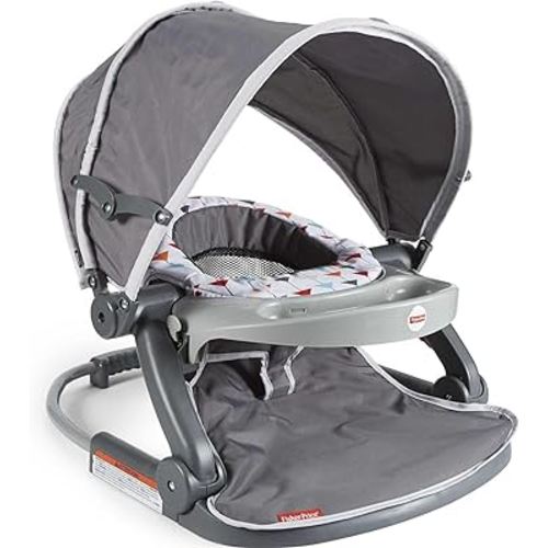 Fisher-Price Travel Baby Chair On-the-Go Sit-Me-Up Floor Seat with Snack Tray and Canopy for Outdoor Use, Arrows Away