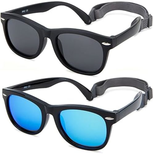 Hycredi Flexible Polarized Baby Sunglasses with Strap for Newborn Infant Boys Girls Age 0-24 Months，100% UV Protection