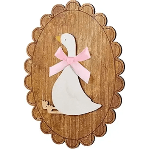 Weysat Goose Nursery Decor Wooden Vintage One Silly Goose Wall Art with Real Bow, Funny Animal Duck Picture Wall Farmhouse Geese Poster Artwork for Nursery Room Decor
