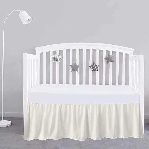Ivory Crib Bed Skirt 28" x 52" with 14" Drop - Dust Ruffle Crib Skirt with Split Corners - Soft Nursery Standard Crib Toddler Bedding Skirt for Baby Boys or Girls