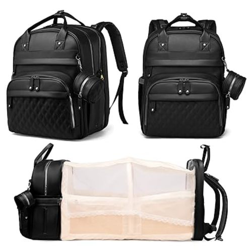 Astro alan Baby Diaper Bag Backpack with Changing Station, Waterproof Large Capacity Diaper Bag for Moms and Dads, Plant-Based Leather with USB Charging Port, Baby Gift for New Parents, Black