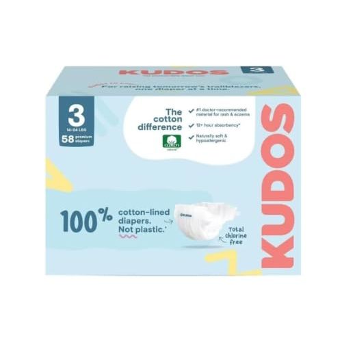 Kudos Chlorine Free Premium Diapers, Cotton-Lined, (Size 3, 58 Count)