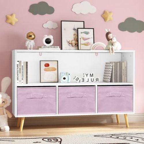 Kids Bookcase with Collapsible Fabric Drawers, Children's Book Display, Toy Storage Cabinet Organizer-ModernLuxe