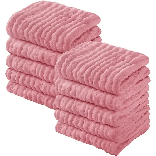 Yoofoss Muslin Baby Washcloths 100% Organic Cotton Face Towels 10 Pack Wash Cloths for Baby 12x12in Soft and Absorbent Baby Wipes (Bean Paste)