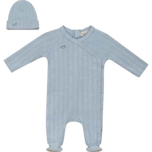 Pointelle Rib Wrap Onesie and Hat Blue Mist - Bebe Bella | Maisonette