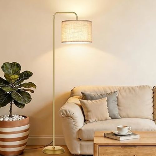 TJOY Floor Lamp for Living Room, Floor Lamp with 12W 3 Color Temperatures Bulb, Metal Standing Lamp with Extended Arm, Modern ARC Standing Lamp for Bedroom, Couch, Reading Nook, Office & Nursery, Gold