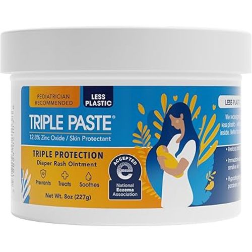 Triple Paste Diaper Rash Cream for Baby - 8 Oz Tub – Zinc Oxide Ointment Treats, Soothes & Prevents Diaper Rash, Pediatrician-Recommended Hypoallergenic Formula, Baby Essentials for Daily & Overnight