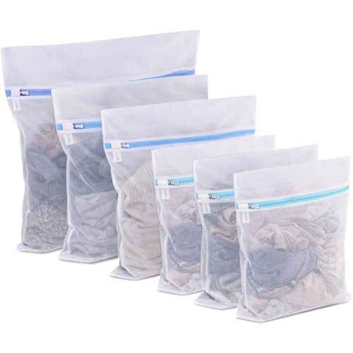 PrettyCare Mesh Laundry Bags for Delicates with Premium Zipper（3 Large & 3 Medium）Garment Clothing Washing Bags for Lingerie, Socks, Blouse, Bra,Travel Storage Organize Laundry Net Bag