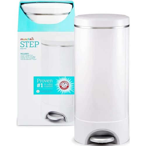 Munchkin® STEP™ Diaper Pail Powered by Arm & Hammer, #1 in Odor Control, Award-Winning, Includes 1 Snap, Seal & Toss™ Bag, 1 Starter Refill Ring, and 1 PUCK™ Baking Soda Cartridge