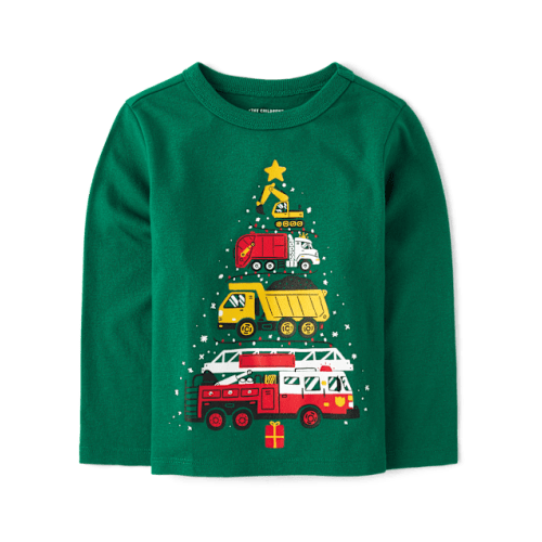 Baby And Toddler Boys Christmas Tree Vehicles Graphic Tee - Green