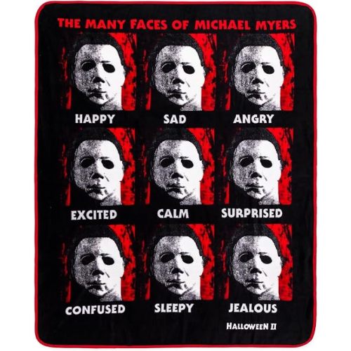 Silver Buffalo Halloween II The Many Faces of Michael Myers Raschel Throw Blanket for Sofa, Bed | 45 x 60 Inches