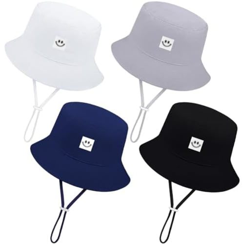 Cooraby 4 Pack Baby Sun Hat Breathable Bucket Hat Toddler Sun Protective Adjustable Hats with Wide Brim for Baby Girl Boy