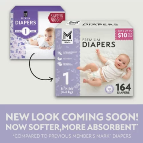 Member's Mark Premium Baby Diapers, Sizes: Size 1- 176 count (8-14lbs) Sam's Club