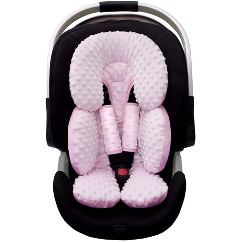 Pro Goleem Infant Car Seat Head Neck Body Support, Ultra-Soft Minky and Microfiber Car Seat Strap Pads, Perfect for Stroller, 2-in-1 Reversible, Girls, Pink